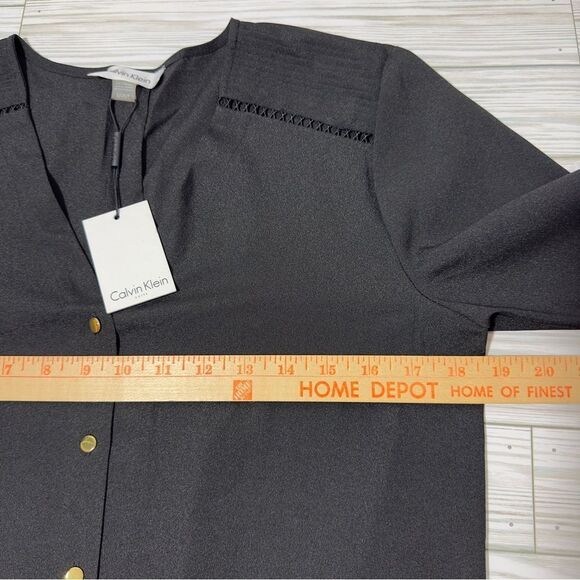 NWT CALVIN KLEIN BOHO MINIMALIST CROSS STITCH BELL SLEEVES‎ BLOUSE SMALL OFFICE - Picture 3 of 14